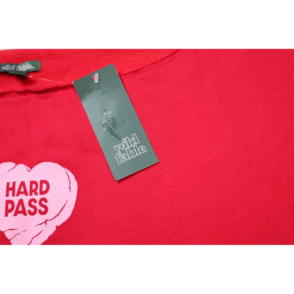 Wild Fable Riviera Red Hard Pass Heart Off Shoulder Sweatshirt XL P616X6 - Picture 4 of 7